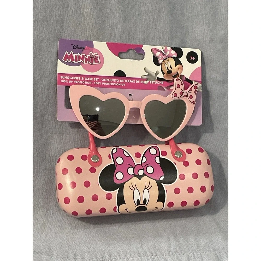 NEW Walt Disney Minnie Mouse Pink Heart Sunglasses w Bow & Polka Dot Minnie Case